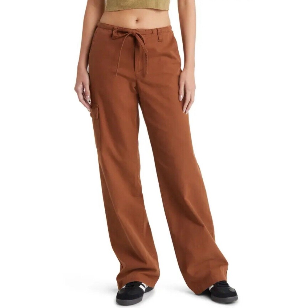 BP Low Rise Flare Cargo Pants Brown Utility Comfort Size 30 Tie Side Pocket